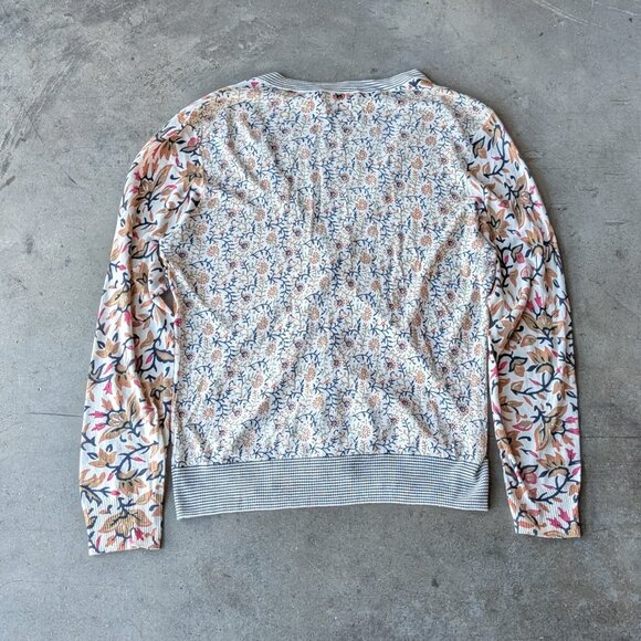 Tory Burch Floral Stripe Contrast Print V-Neck Button Front Cardigan medium - Picture 8 of 8